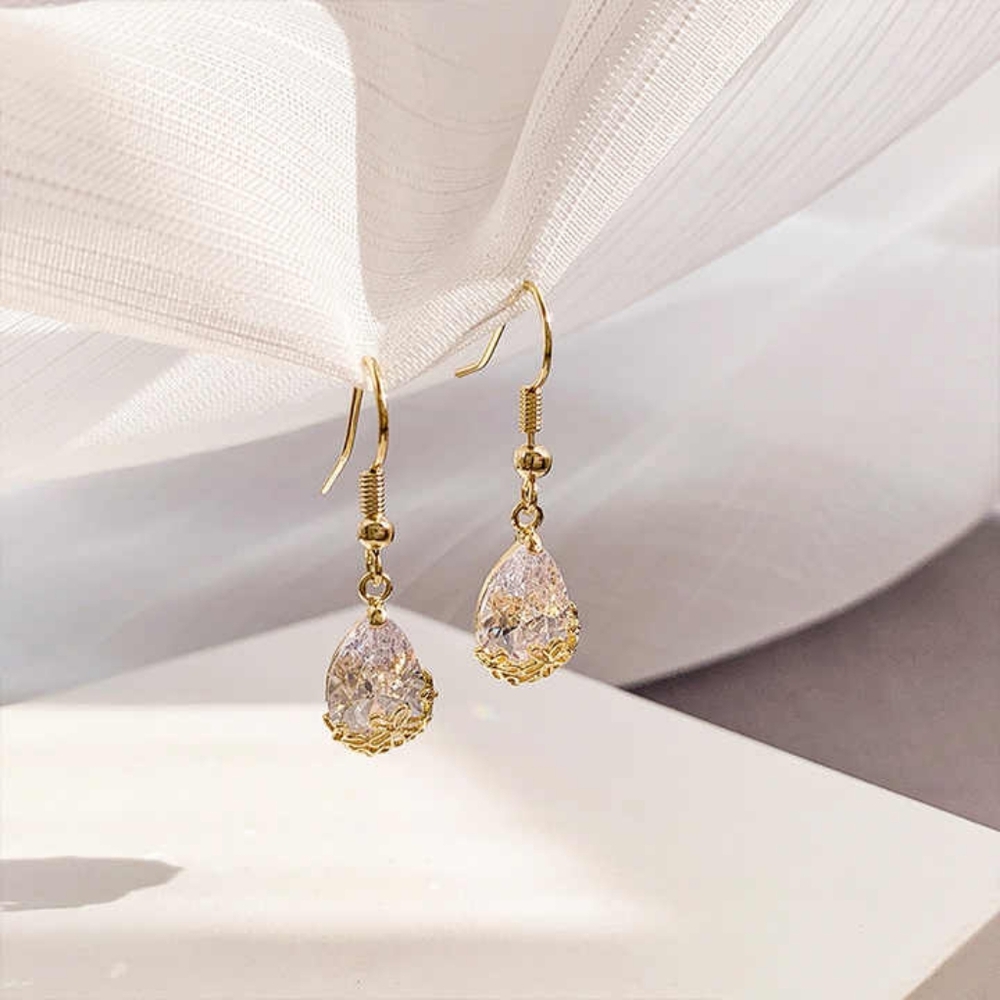 Faux diamond flower wrap teardrop earrings